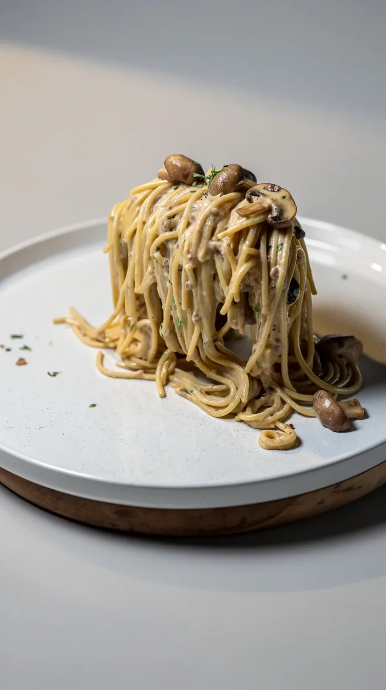 Spaghetti en salsa cremosa de setas