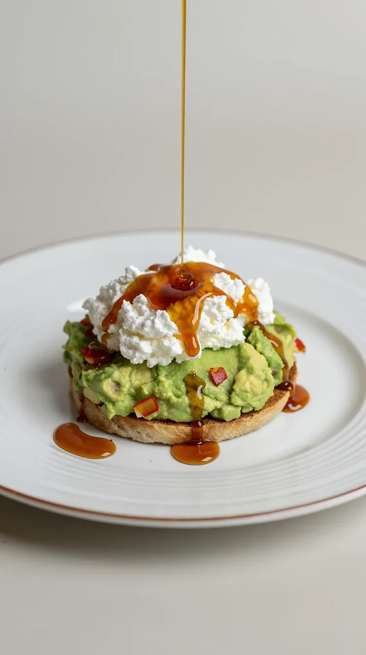Tosta de Aguacate, Cottage y Miel Picante