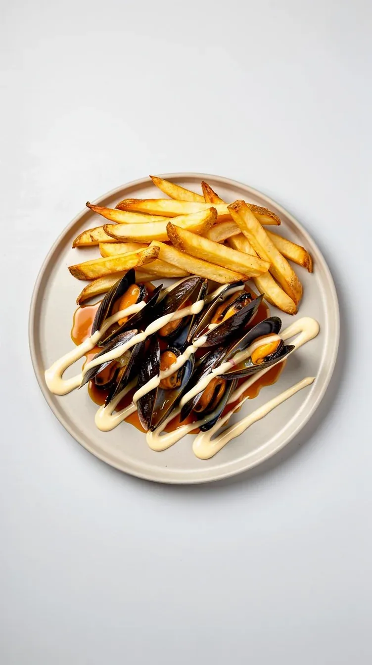 Mejillones con Patatas Fritas y Mayonesa de Escabeche